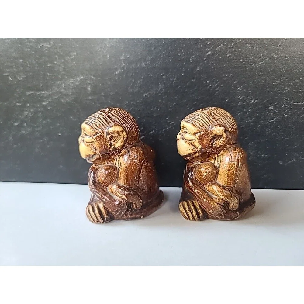 Vintage Monkey Salt And Pepper Shakers, READ
